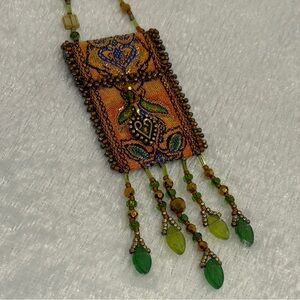 🌻 Vintage Handmade Beaded Ribbon Pouch Necklace 🌻